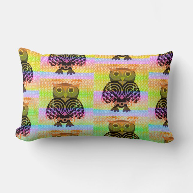 cute colourful owl design pattern print pillow (Front)