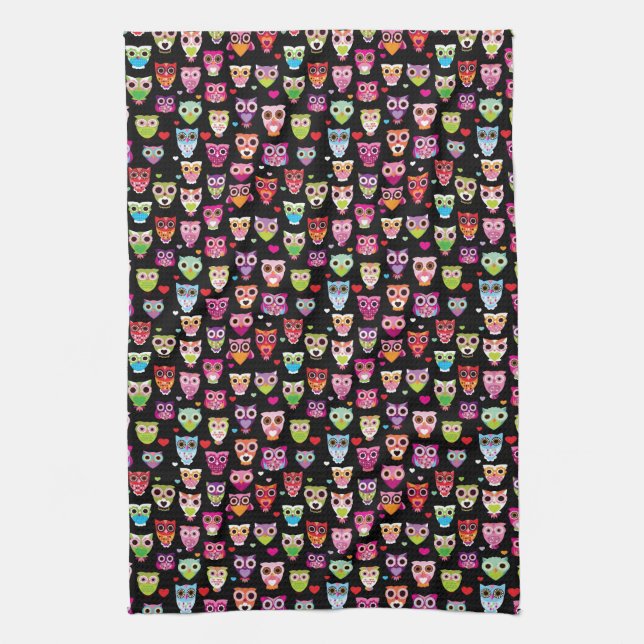 cute colourful owl kids pattern kitchen towel (Vertical)