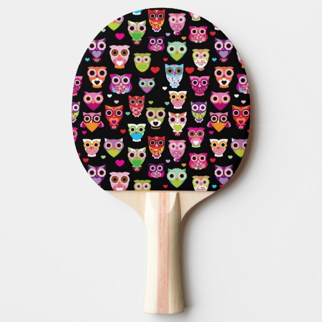 cute colourful owl kids pattern ping pong paddle (Front)