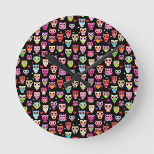 cute colourful owl kids pattern round clock