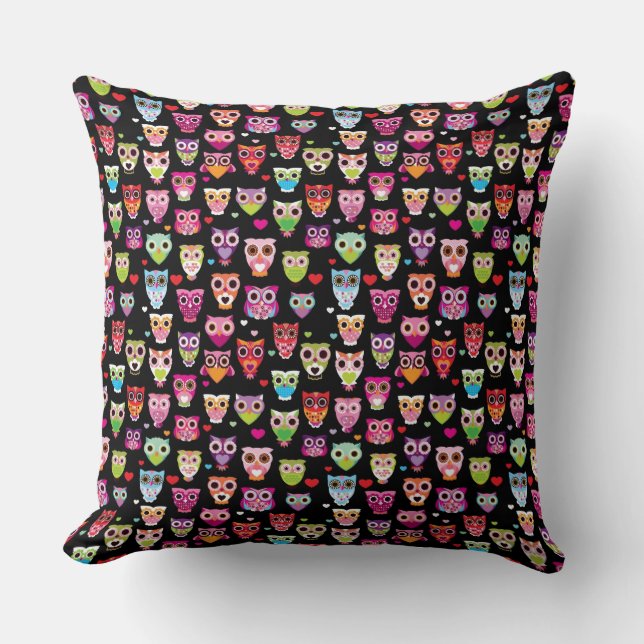 cute colourful owl kids pattern throw pillow (Front)