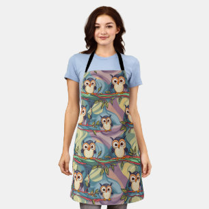 Cute Colourful Owl Pattern Apron