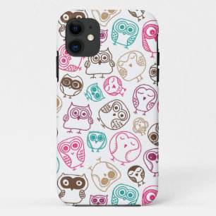 Cute colourful owl pattern in pink and blue iPhone 11 case