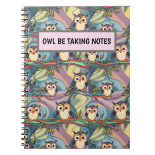Cute Colourful Owl Pattern Personalized Notebook