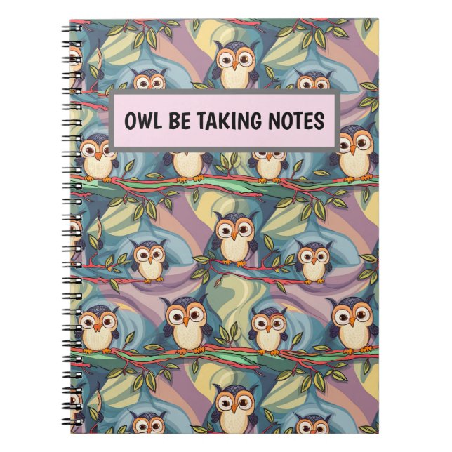 Cute Colourful Owl Pattern Personalized Notebook (Front)