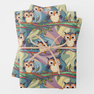 Cute Colourful Owl Pattern Wrapping Paper Sheet