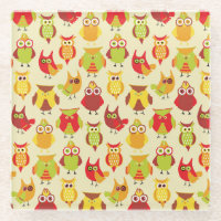 Cute Colourful Owls in Warm Red and Green