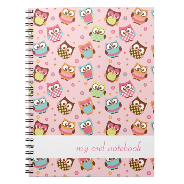 Cute Colourful Owls Notebook (rose) (Front)