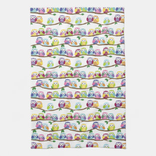 Cute Colourful Owls on the Branch Kitchen Towel