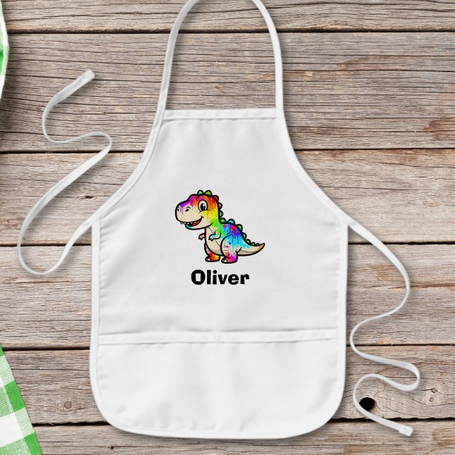 Cute Colourful Paint Splatter Dinosaur Kids Apron (Creator Uploaded)