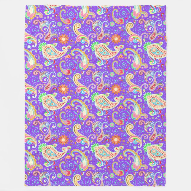 Cute colourful paisley pattern fleece blanket (Front)