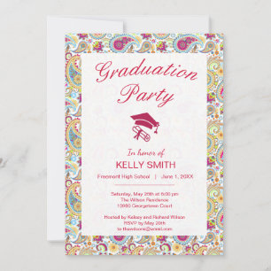Cute colourful paisley pattern graduation party invitation