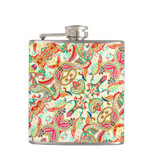 Cute colourful paisley pattern hip flask