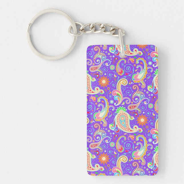 Cute colourful paisley pattern neck tie keychain (Front)