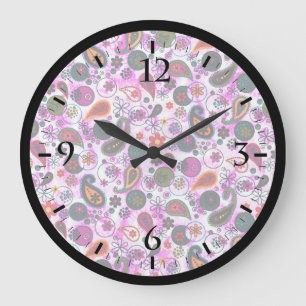 Cute colourful paisley patterns large clock
