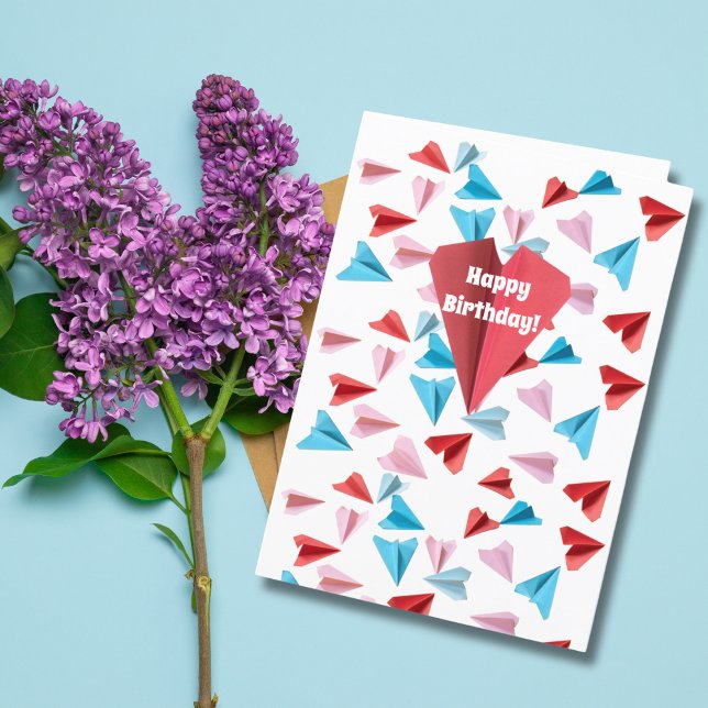 Cute Colourful Paper Airplane,Custom Photo Birthda Holiday Card (Creator Uploaded)