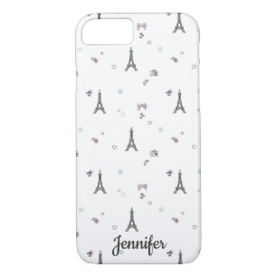 Cute Colourful Paris Travel Pattern with Name Case-Mate iPhone Case