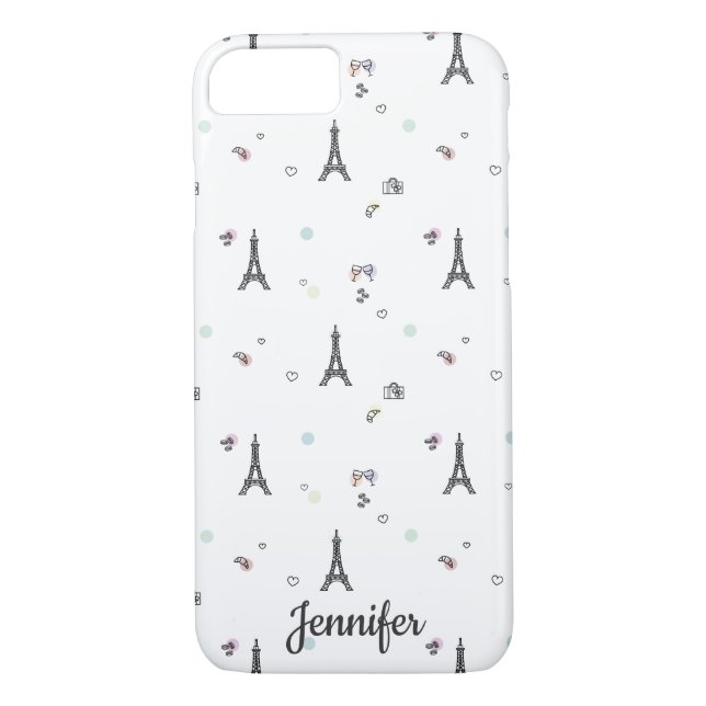 Cute Colourful Paris Travel Pattern with Name Case-Mate iPhone Case (Back)