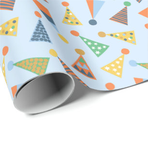 Cute Colourful Partyhats on light blue Wrapping Paper