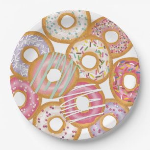 Cute Colourful Pastel Doughnuts Birthday Paper Plate