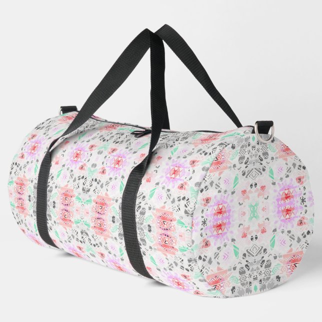 Cute colourful pastel floral aztec duffle bag (Left Corner)