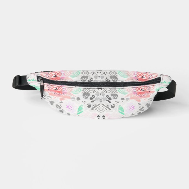 Cute colourful pastel floral aztec fanny pack (Front)