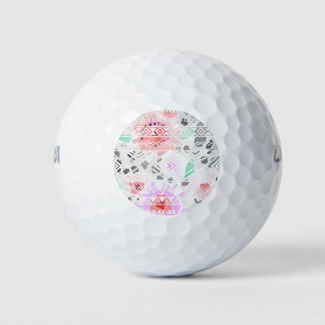 Cute colourful pastel floral aztec golf balls (Front)