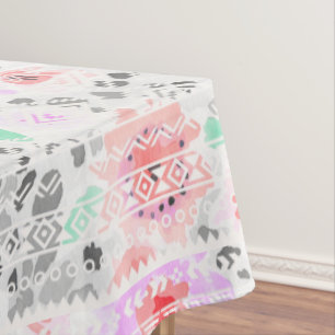 Cute colourful pastel floral aztec tablecloth