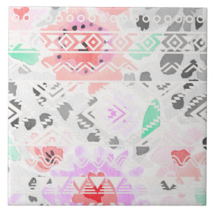 Cute colourful pastel floral aztec tile