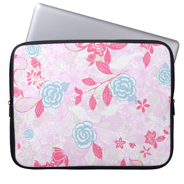 Cute colourful pastel floral pattern laptop sleeve (Front)