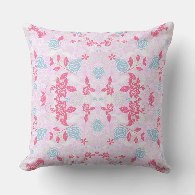 Cute colourful pastel floral pattern throw pillow (Front)