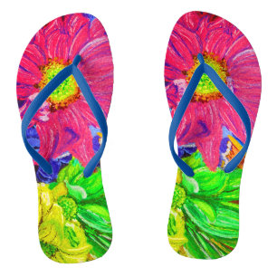 Cute colourful pastel flowers flip flops