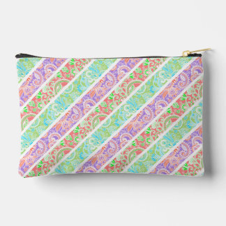 Cute colourful pastel flowers stripes accessory pouch