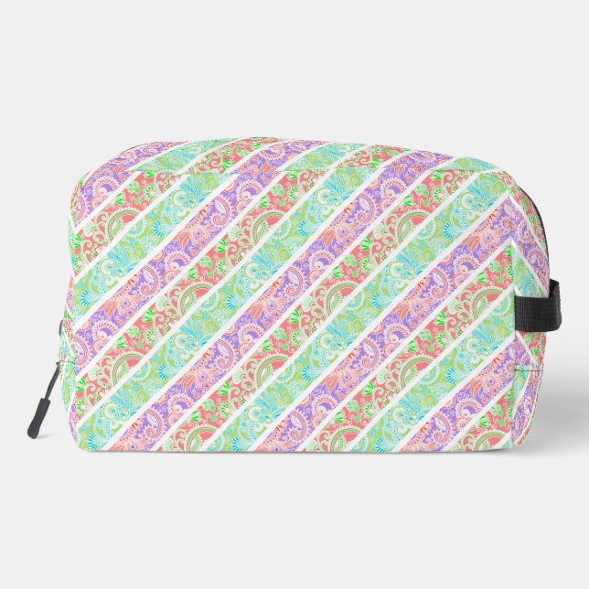 Cute colourful pastel flowers stripes dopp kit (Back)