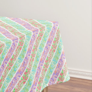 Cute colourful pastel flowers stripes tablecloth
