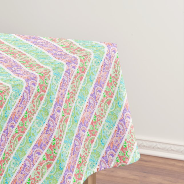 Cute colourful pastel flowers stripes tablecloth (In Situ)