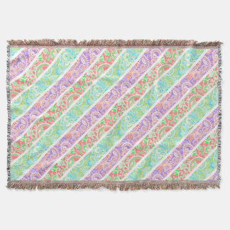 Cute colourful pastel flowers stripes throw blanket