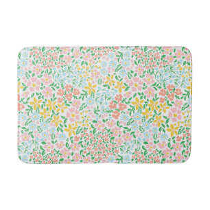 Cute Colourful Pastel Garden Flower Pattern Bath Mat