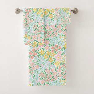 Cute Colourful Pastel Garden Flower Pattern Bath Towel Set