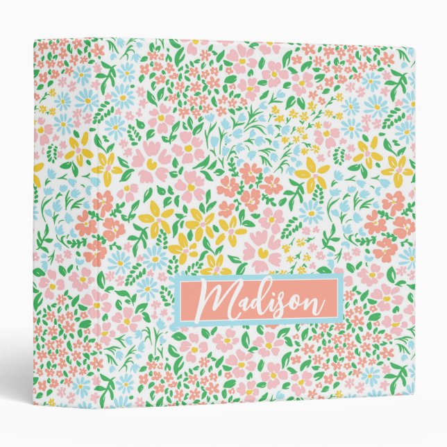 Cute Colourful Pastel Garden Flower Pattern Binder (Front/Spine)