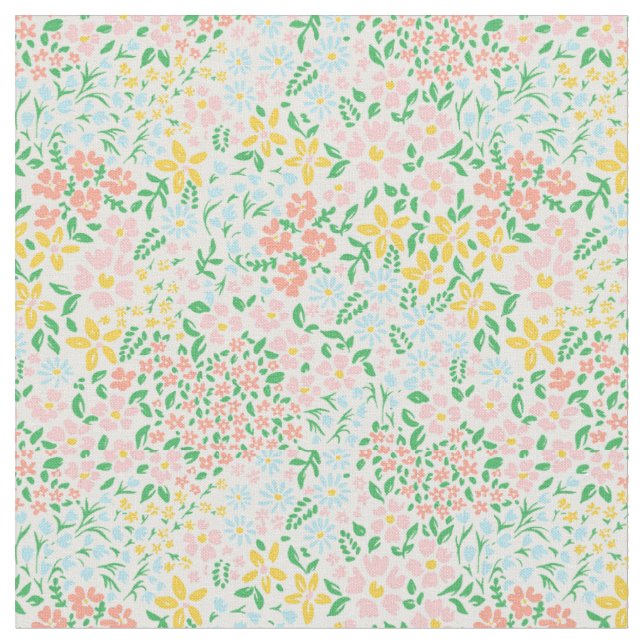 Cute Colourful Pastel Garden Flower Pattern Fabric (Close Up)