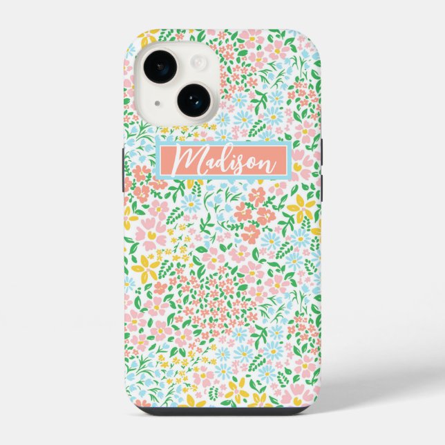 Cute Colourful Pastel Garden Flower Pattern iPhone Case (Back)