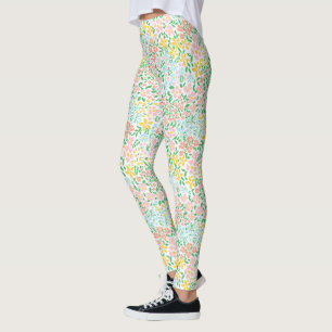 Cute Colourful Pastel Garden Flower Pattern Leggings