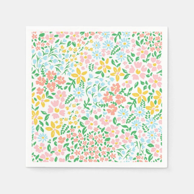 Cute Colourful Pastel Garden Flower Pattern Napkin (Front)