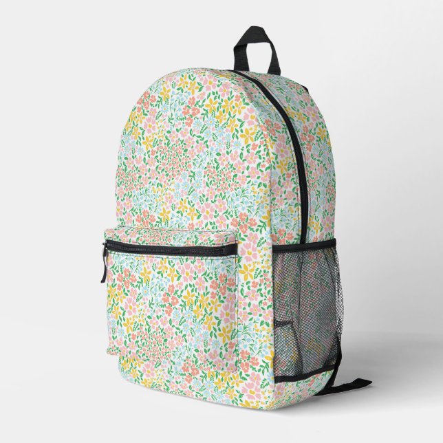 Cute Colourful Pastel Garden Flower Pattern Printed Backpack (Back Corner Right)
