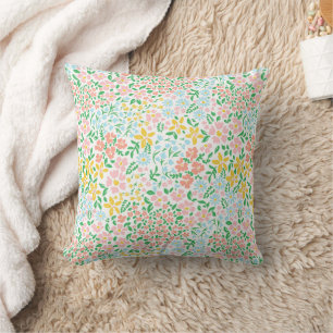 Cute Colourful Pastel Garden Flower Pattern Throw Pillow