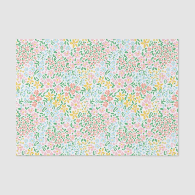 Cute Colourful Pastel Garden Flower Pattern Tissue Paper (Front)