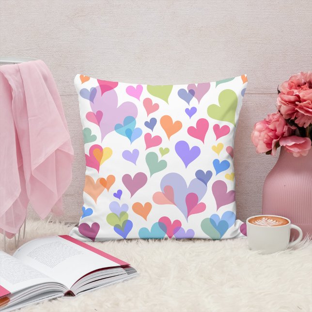   Cute & Colourful Pastel Heart Pattern Girly Kawa Throw Pillow (Creator Uploaded)