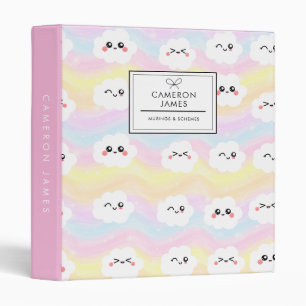 Cute Colourful Pastel Kawaii Clouds Pattern Binder