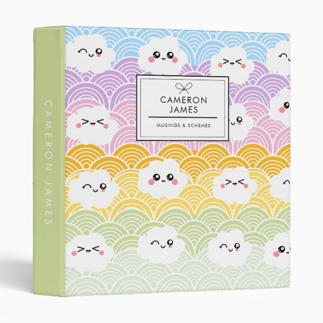 Cute Colourful Pastel Kawaii Clouds Pattern Custom Binder (Front/Spine)
